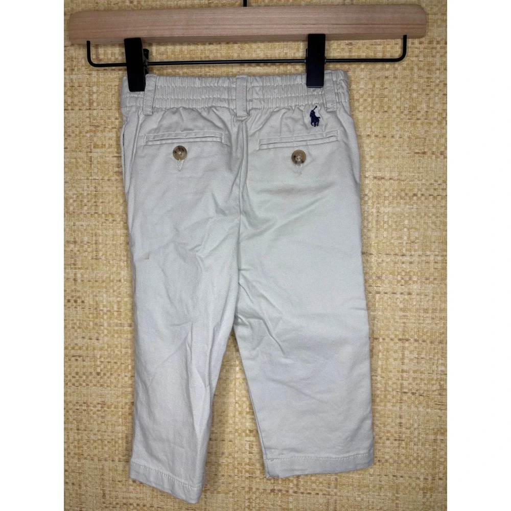Ralph Lauren Baby Boys Beige Chino Pants 12M Elastic Back Pony Logo Trousers